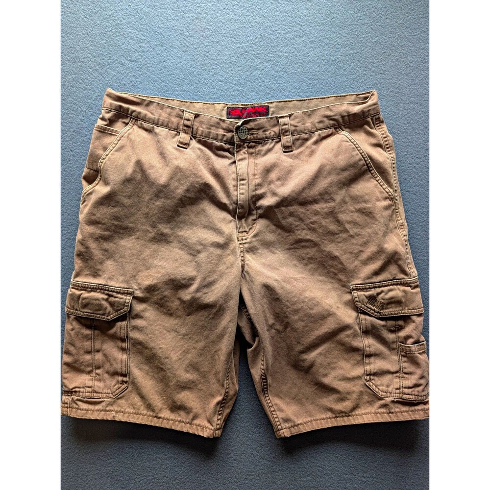 Hawk Men’s Cargo Shorts 36 Brown Y2K Skate Baggy Utility Multi Pocket Distressed